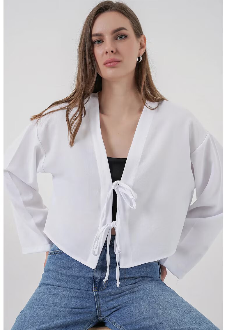Big Dart Kimono dama Bigdart - maneca lunga - decolteu in V - Alb -