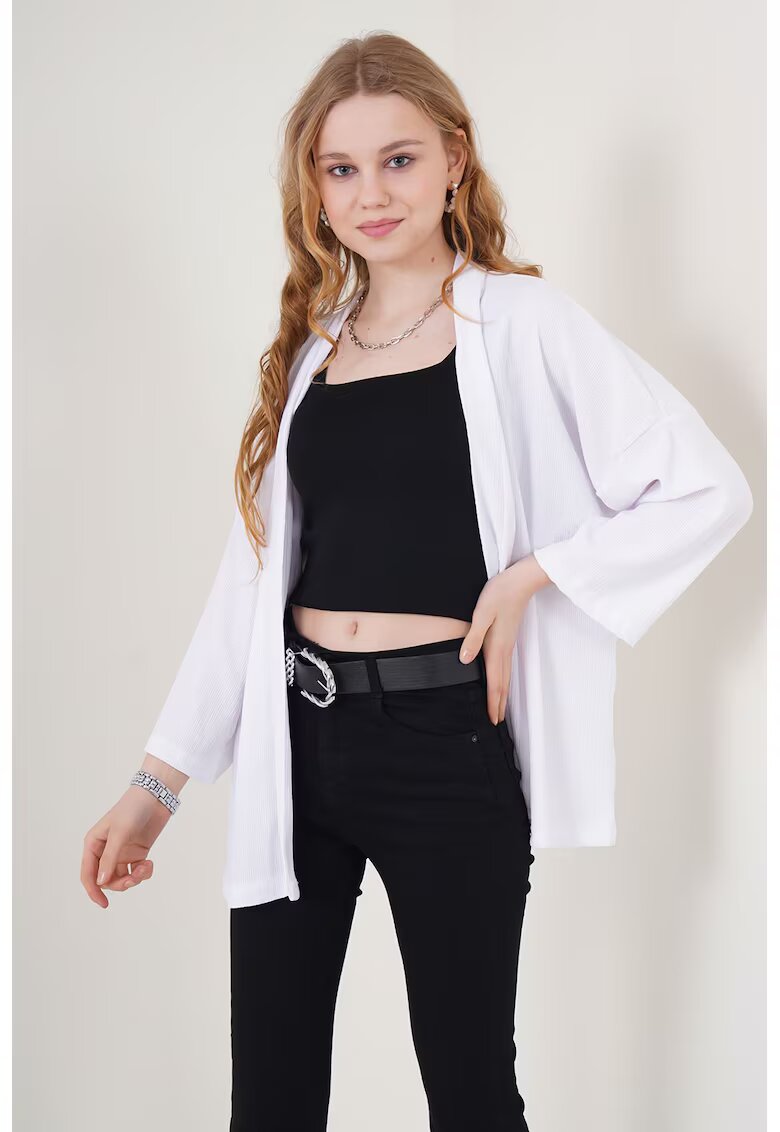 Big Dart Kimono - HiCCUP - Alb - M INTL - tricot - croi lejer - maneci trei sferturi