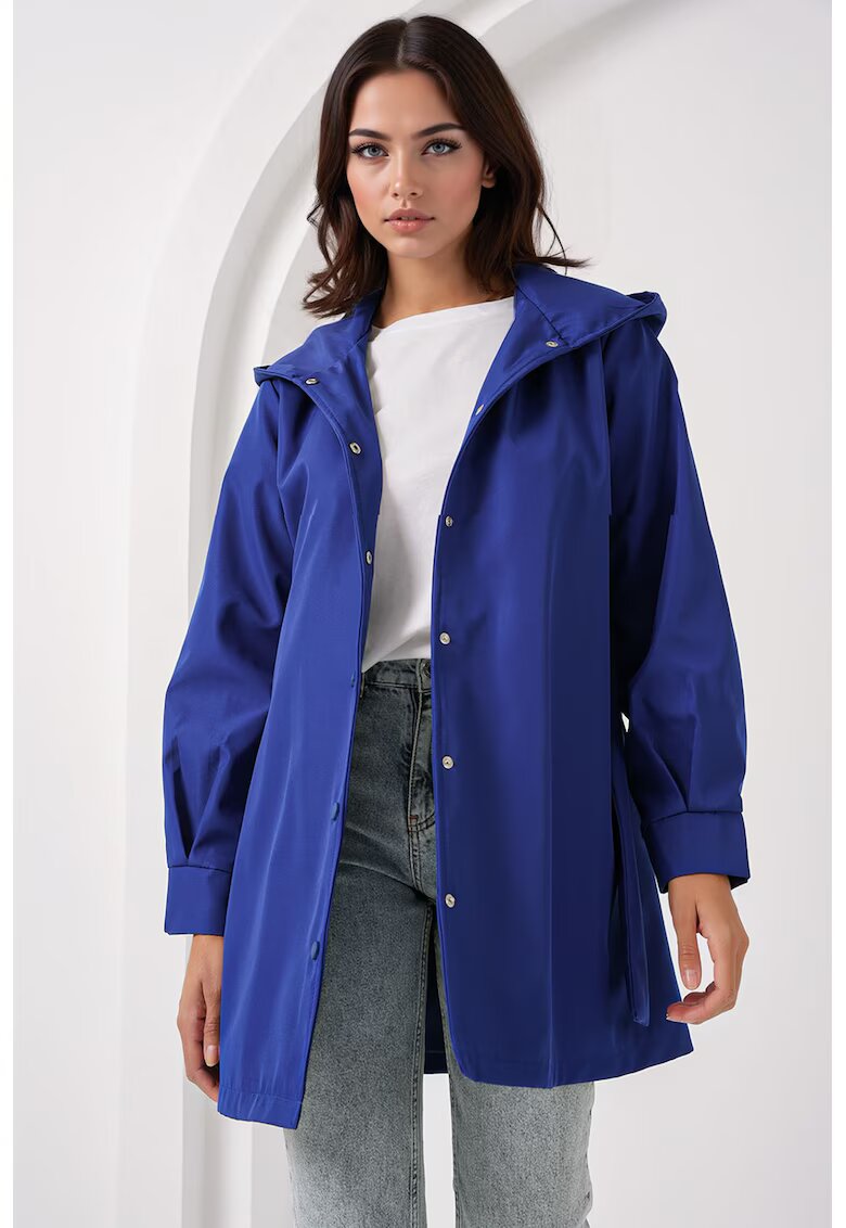 Big Dart Palton dama - BigDart - trench cu gluga - croiala lejera - albastru royal - textil - Albastru de cobalt -