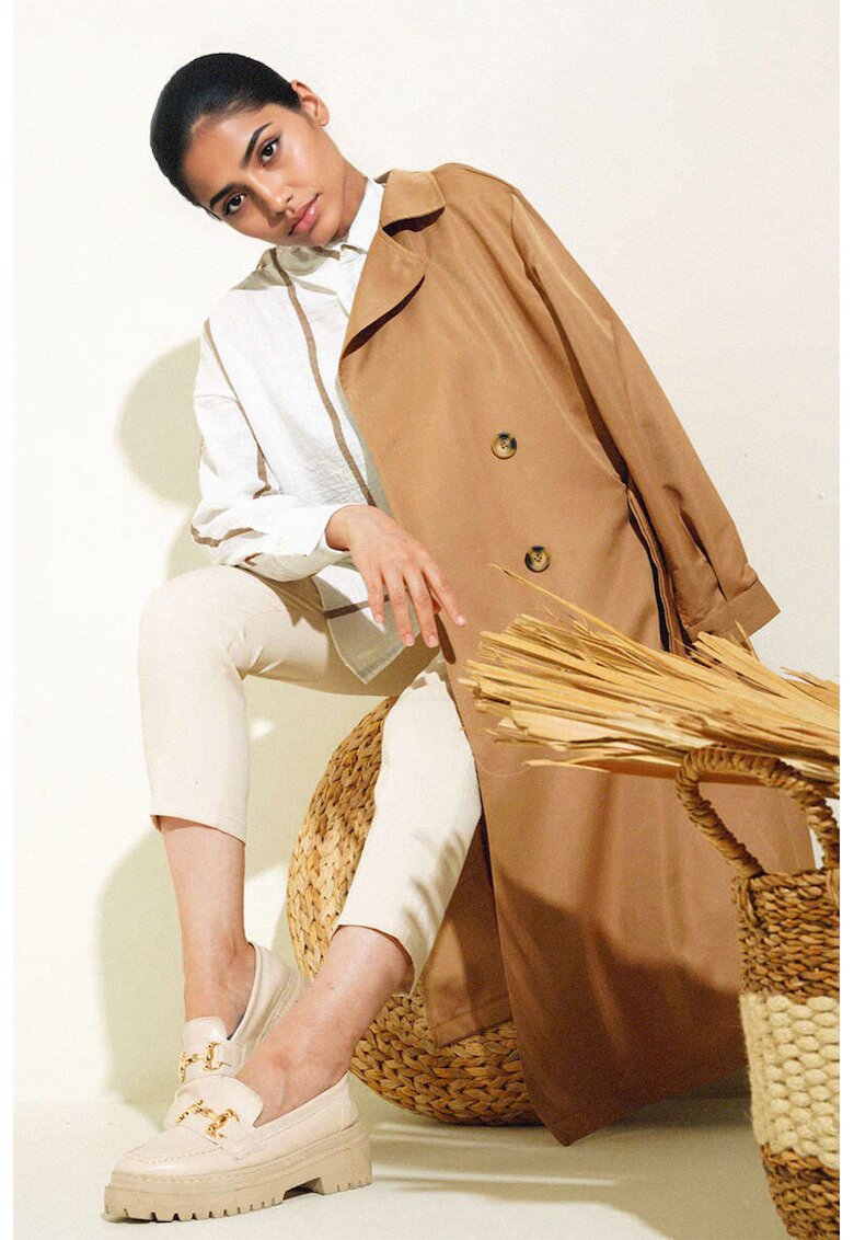 Big Dart Palton dama BigDart trench lung - 2 randuri de nasturi - textil - Bronz natural -