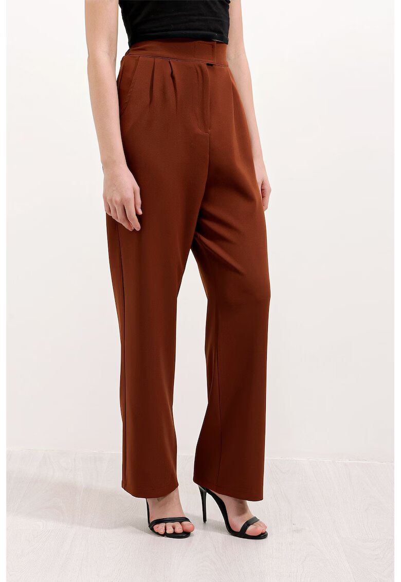 Big Dart Pantaloni dama - HiCCUP - cu talie inalta - textil - maro scortisoara