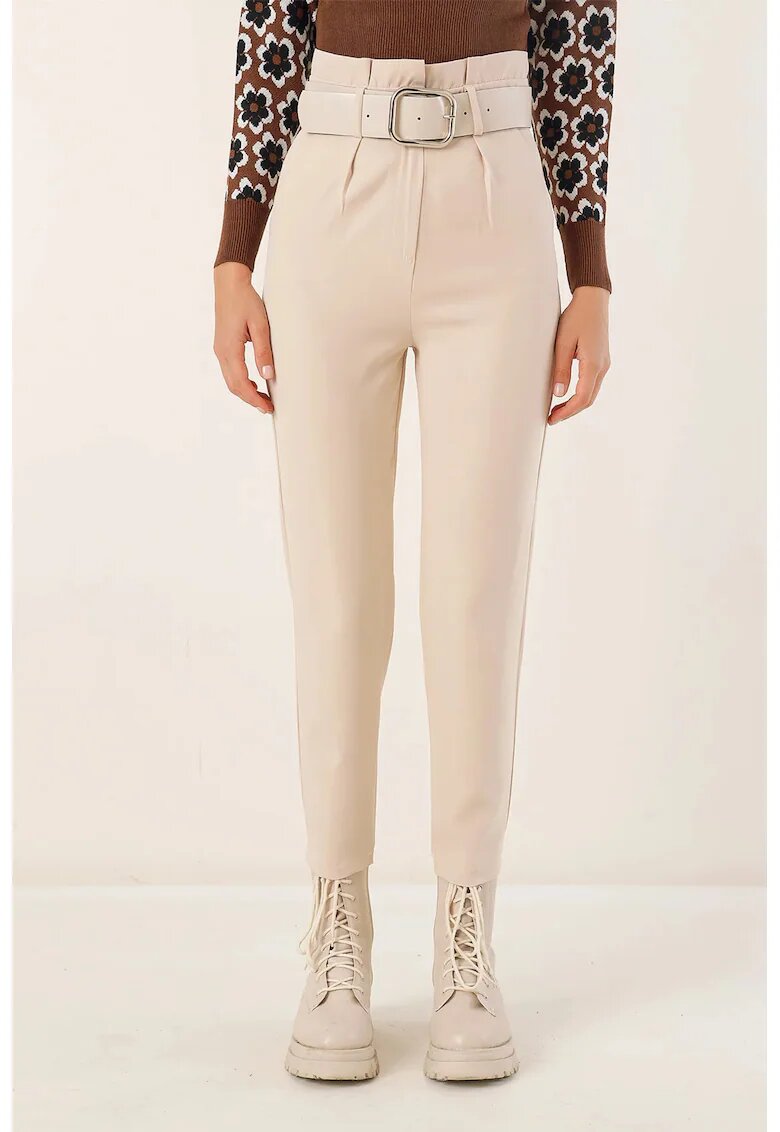 Big Dart Pantaloni dama - HiCCUP - drepti pana la glezna - crem - poliester-lycra