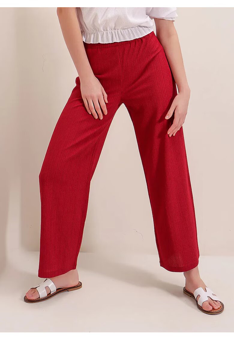 Big Dart Pantaloni dama - HiCCUP - texturati - croiala relaxata - rosu - poliester-lycra