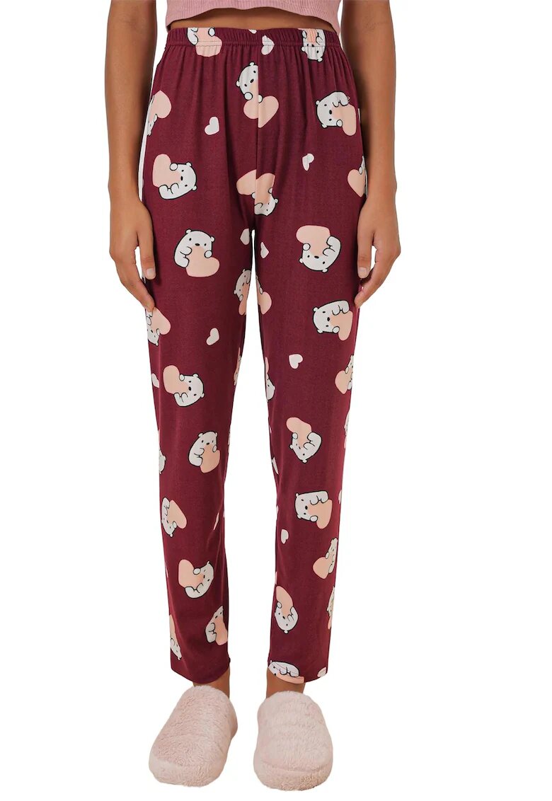 Big Dart Pantaloni de pijama - HiCCUP - cu model - bordo - jerseu