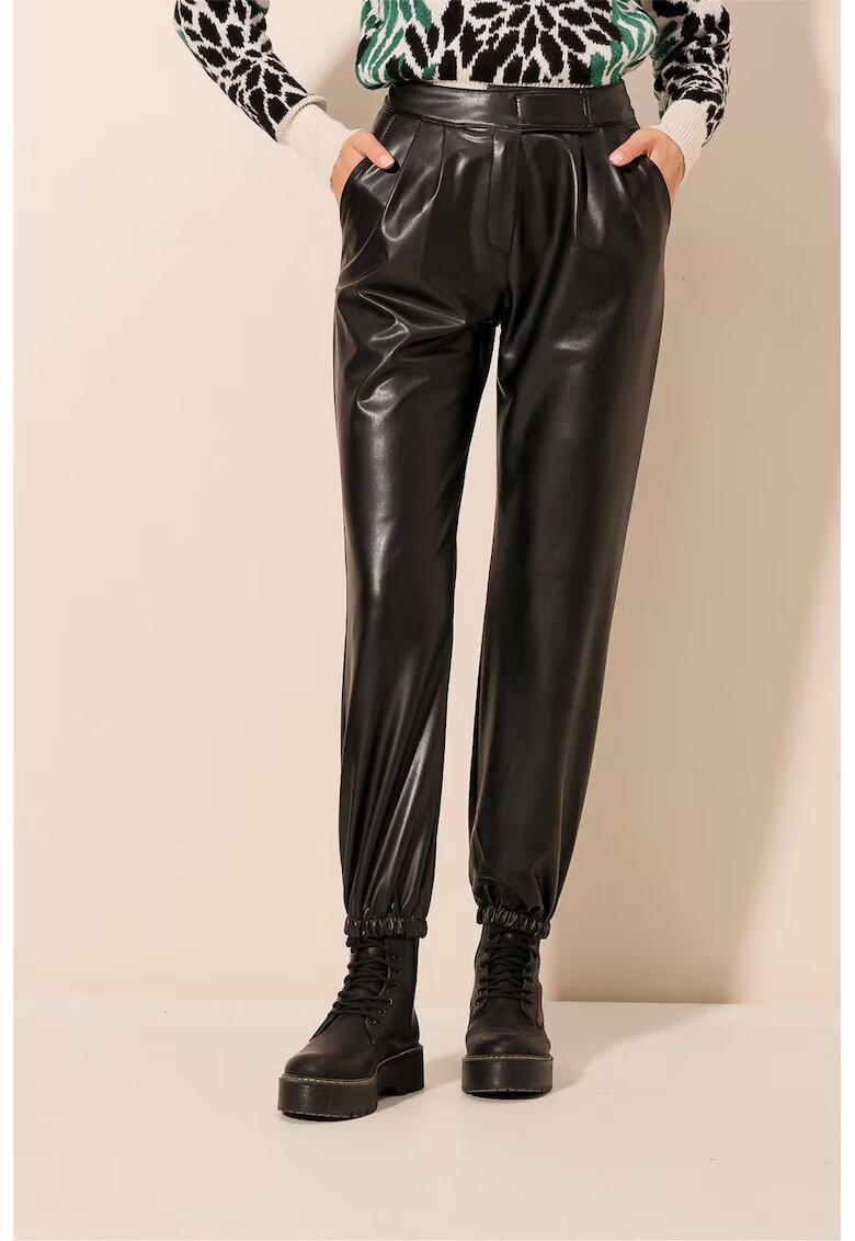 Big Dart Pantaloni jogger - HiCCUP - Baggy Fit - talie elastica - negru - piele ecologica
