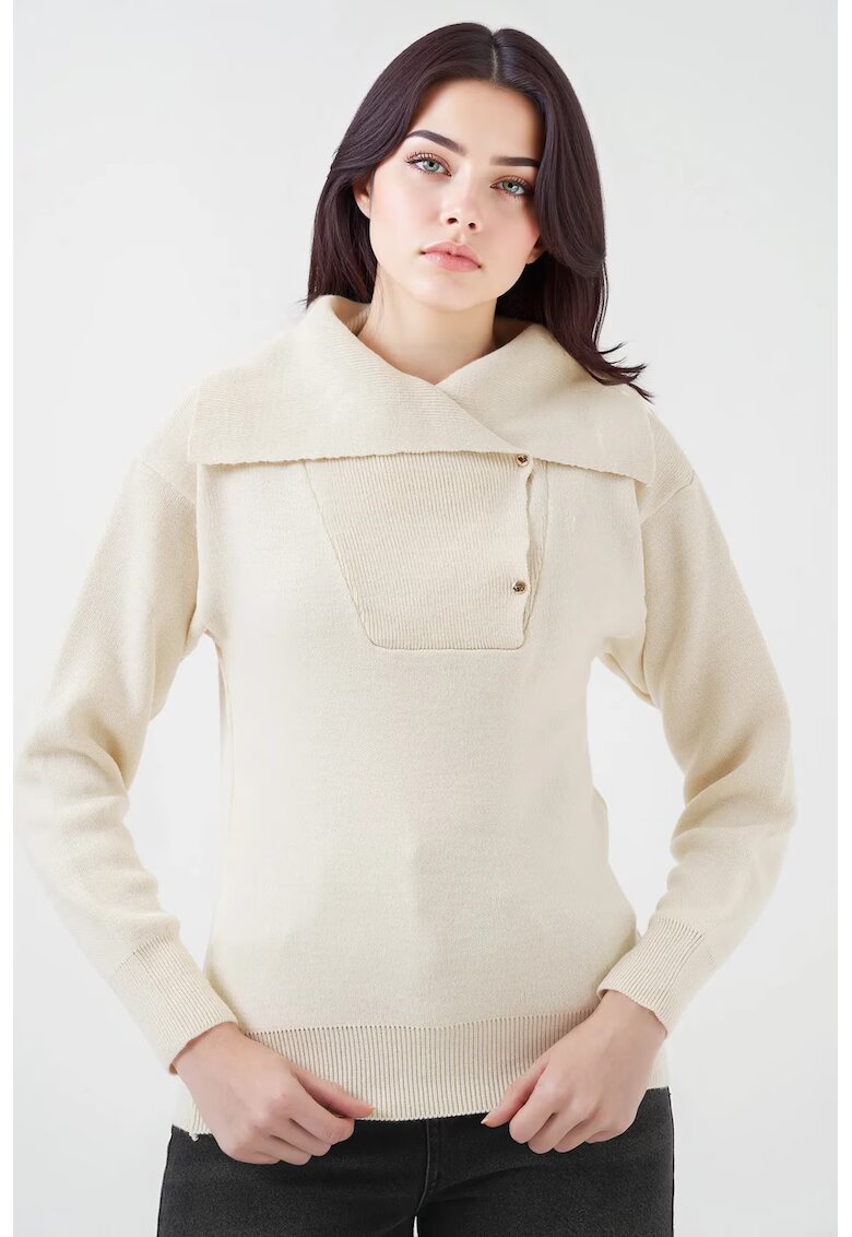 Big Dart Pulover dama BigDart - acrilic - guler sal - tricot - Crema naturala -