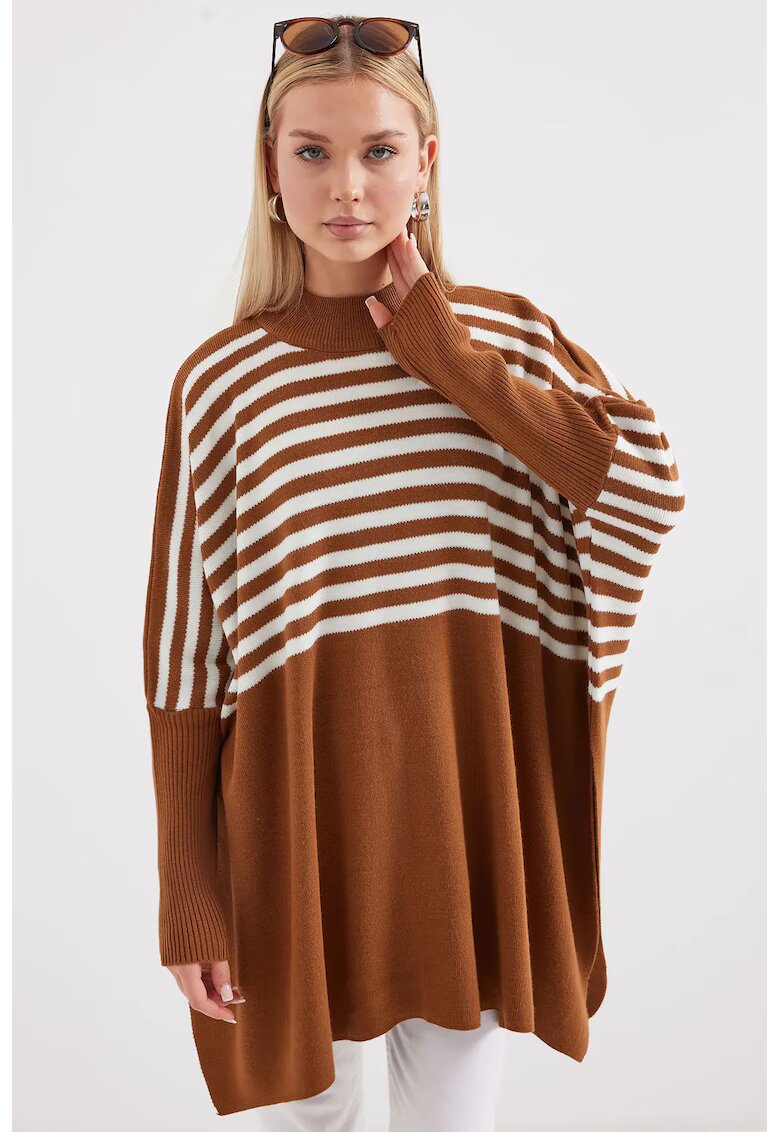Big Dart Pulover dama - BigDart - BigDart - larg - detalii taiate - tricot - Mocha Brown -