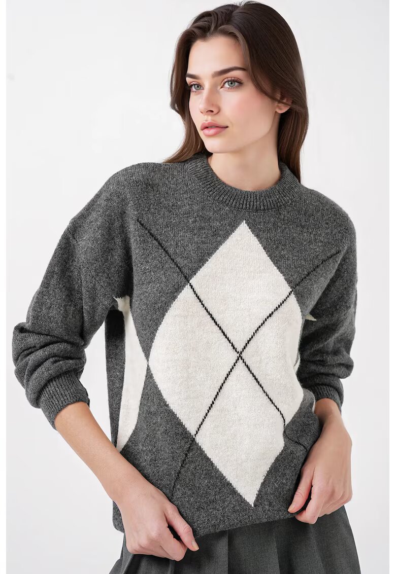 Big Dart Pulover dama - BigDart - geometric supradimensionat - tricot - Gri carbune -