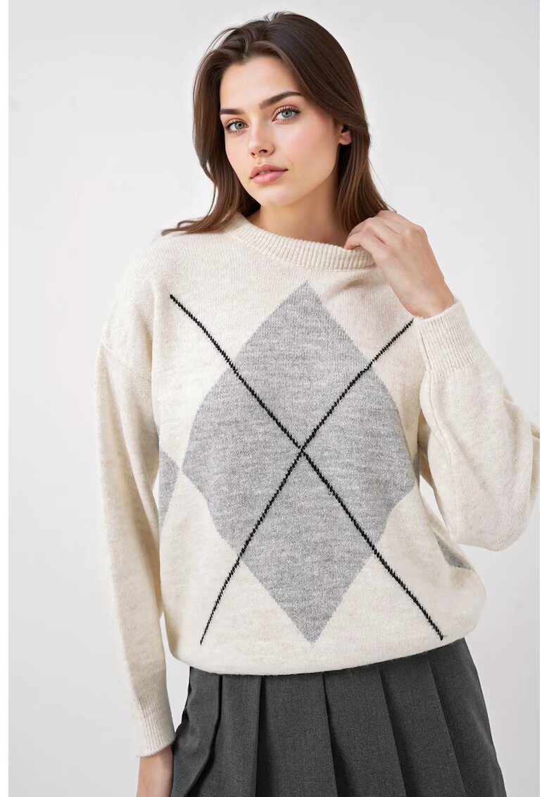 Big Dart Pulover dama - BigDart - geometric supradimensionat - tricot - Gri deschis -