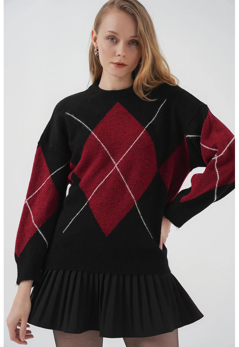 Big Dart Pulover dama - BigDart - geometric supradimensionat - tricot - Negru -