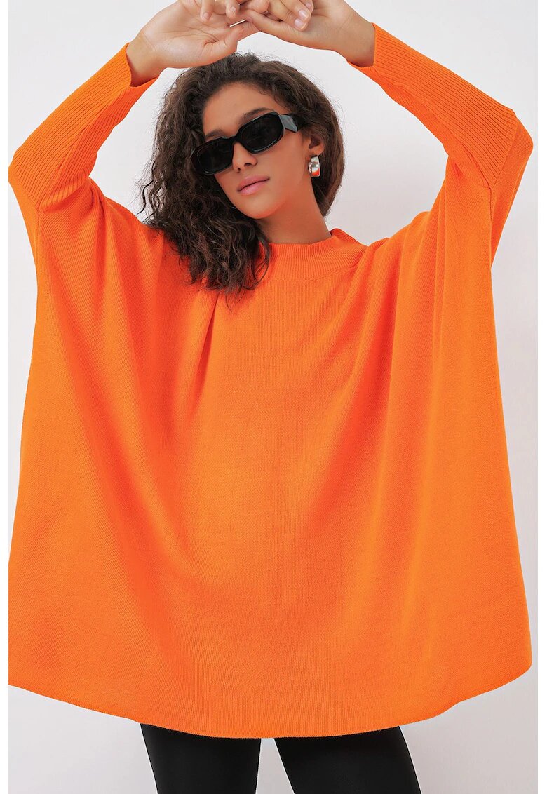 Big Dart Pulover dama - HiCCUP - guler inalt - dungi - portocaliu - tricot -