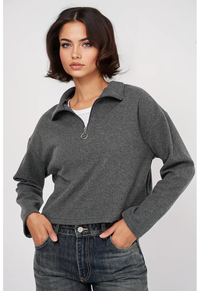 Big Dart Pulover dama HiCCUP Relaxed Fit Crop - Gri carbune