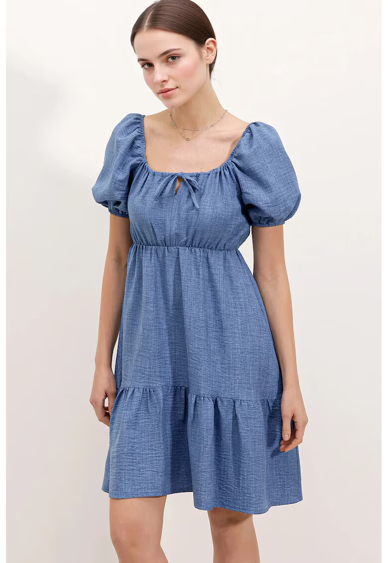 Big Dart Rochie evazata - denim - albastru cerulean - 70% bumbac - 30% poliester