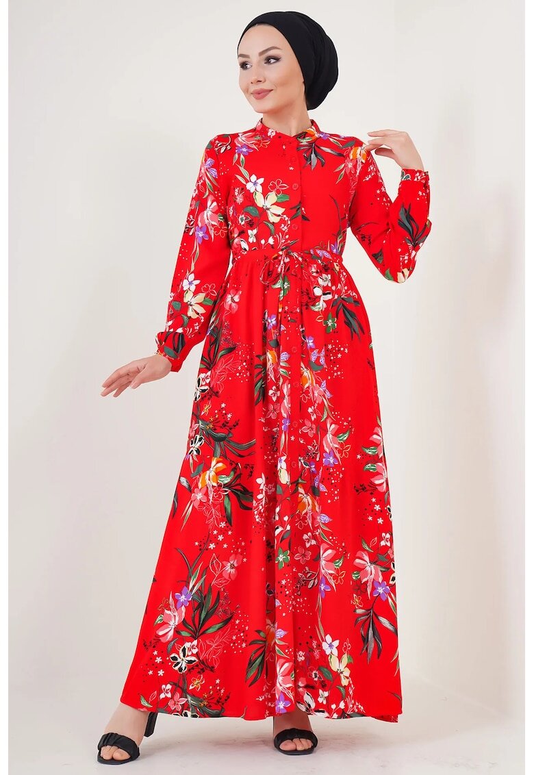Big Dart Rochie Maxi BigDart - model floral - textil - Rosu - Rosu