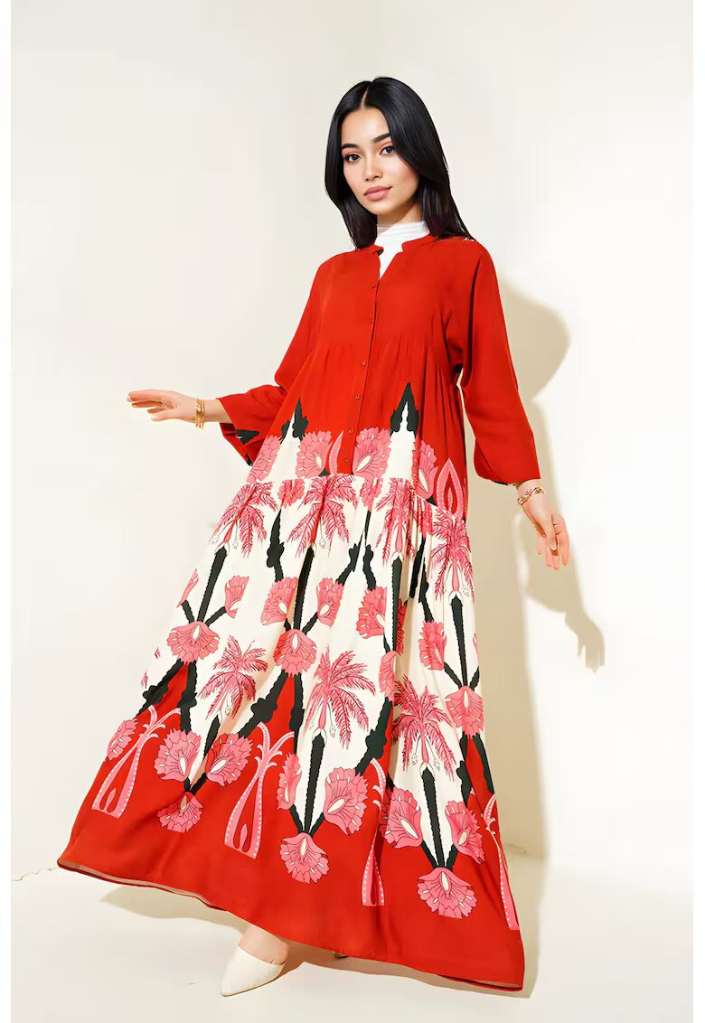 Big Dart Rochie maxi cu maneci lungi dama HiCCUP - viscoza - cu imprimeu - multicolor