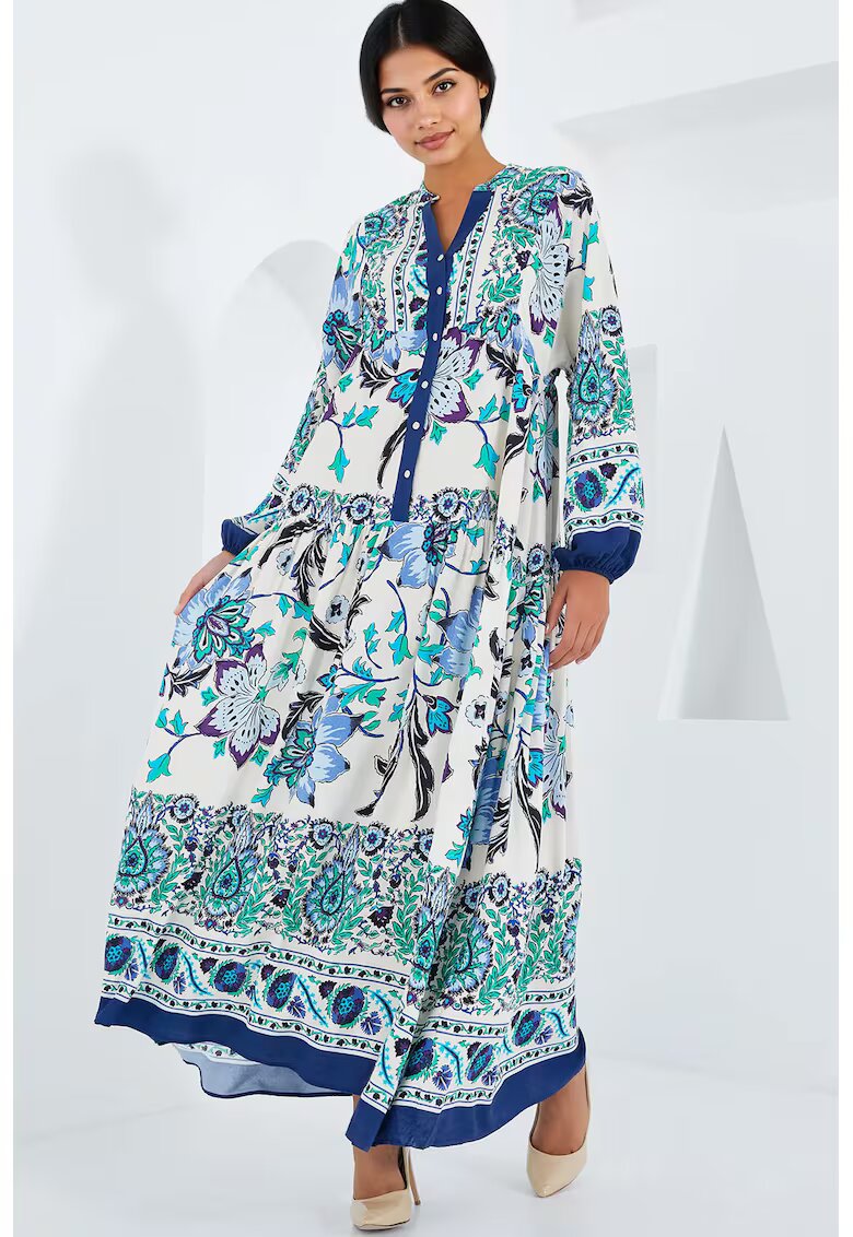 Big Dart Rochie maxi dama HiCCUP - cu imprimeu - viscoza - maneci lungi - multicolor