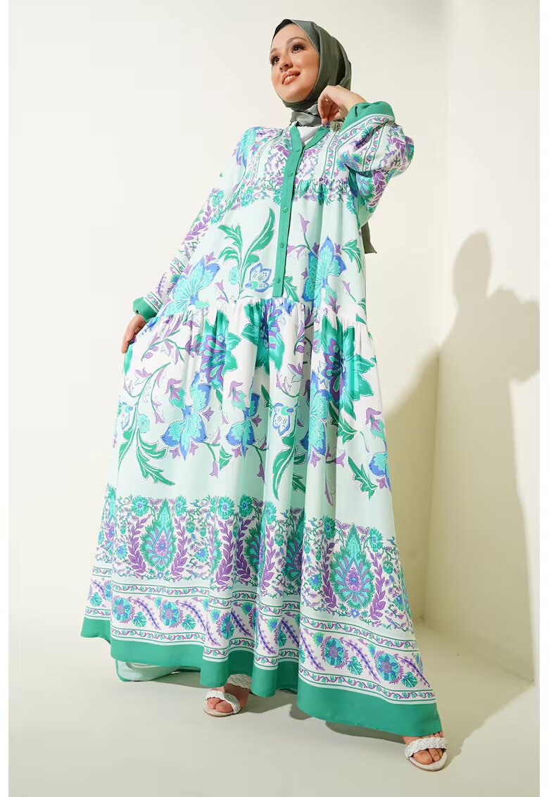 Big Dart Rochie maxi dama HiCCUP - imprimeu - viscoza - maneca lunga - multicolor