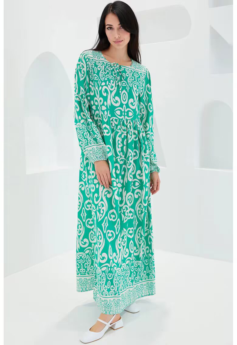 Big Dart Rochie maxi dama - HiCCUP - inchidere cu snur - viscoza - verde/alb