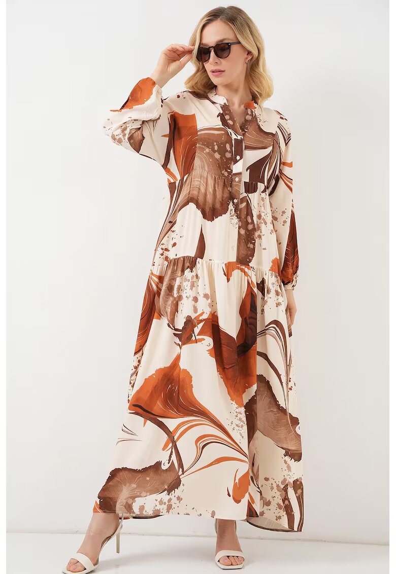 Big Dart Rochie maxi dama - HiCCUP - viscoza - decolteu in V - lejera - cu nasturi - multicolor