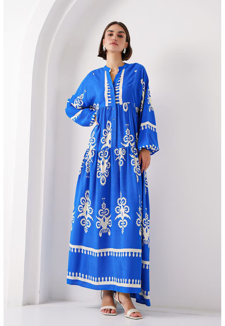 Big Dart Rochie maxi HiCCUP BDART - decolteu in V - captusita - textil - albastru