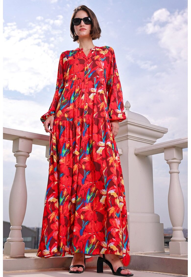 Big Dart Rochie maxi HiCCUP BDART - inchidere cu nasturi - textil - rosu