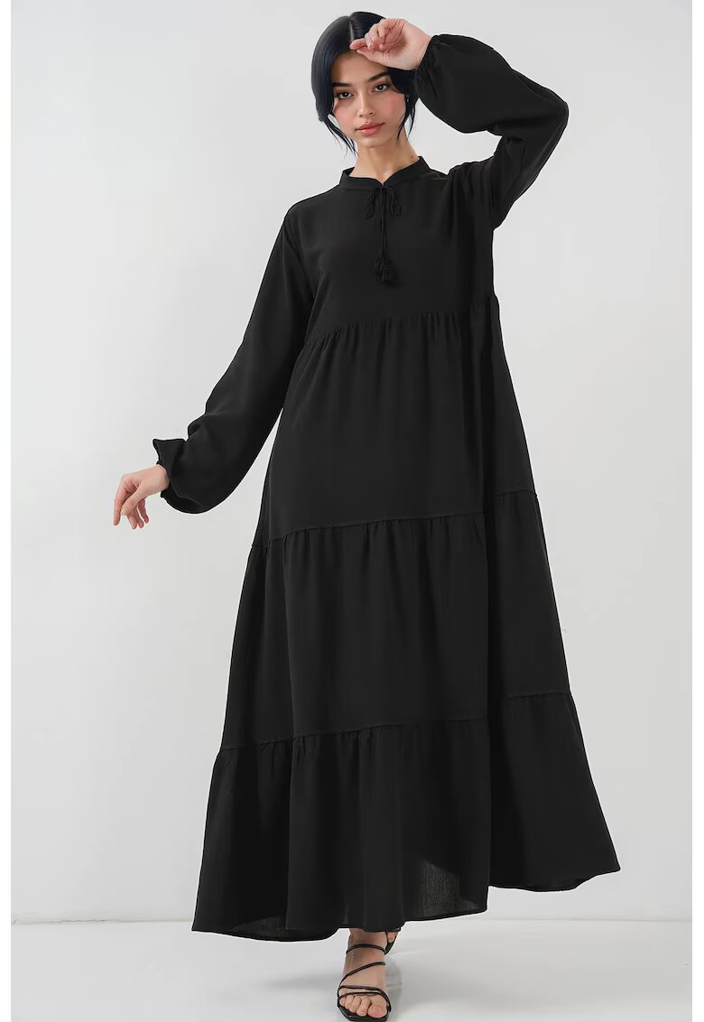 Big Dart Rochie maxi HiCCUP din viscoza cu funda - neagra - eleganta - confortabila