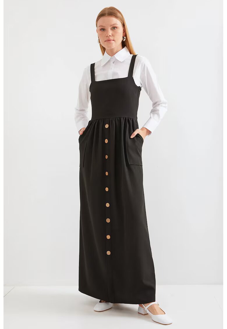 Big Dart Rochie maxi - HiCCUP - in forma de A - guler patrat - neagra - jerseu