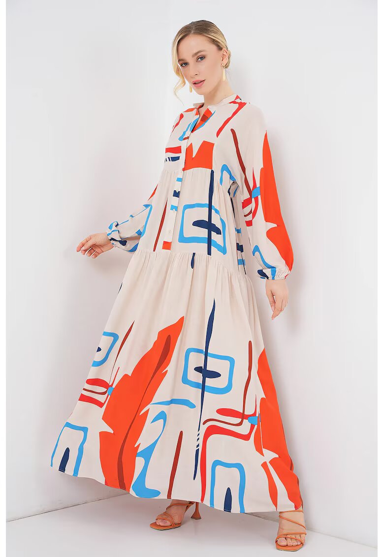 Big Dart Rochie maxi lejera dama - HiCCUP - decolteu in V - viscoza - multicolor