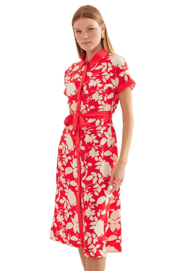 Big Dart Rochie midi dama BigDart - imprimeu floral - viscoza - Rosu - Rosu