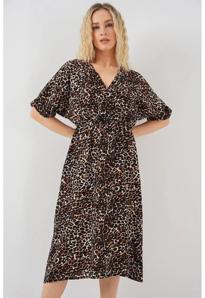 Big Dart Rochie midi dama - HiCCUP cu decolteu in V si snur - viscoza - multicolor