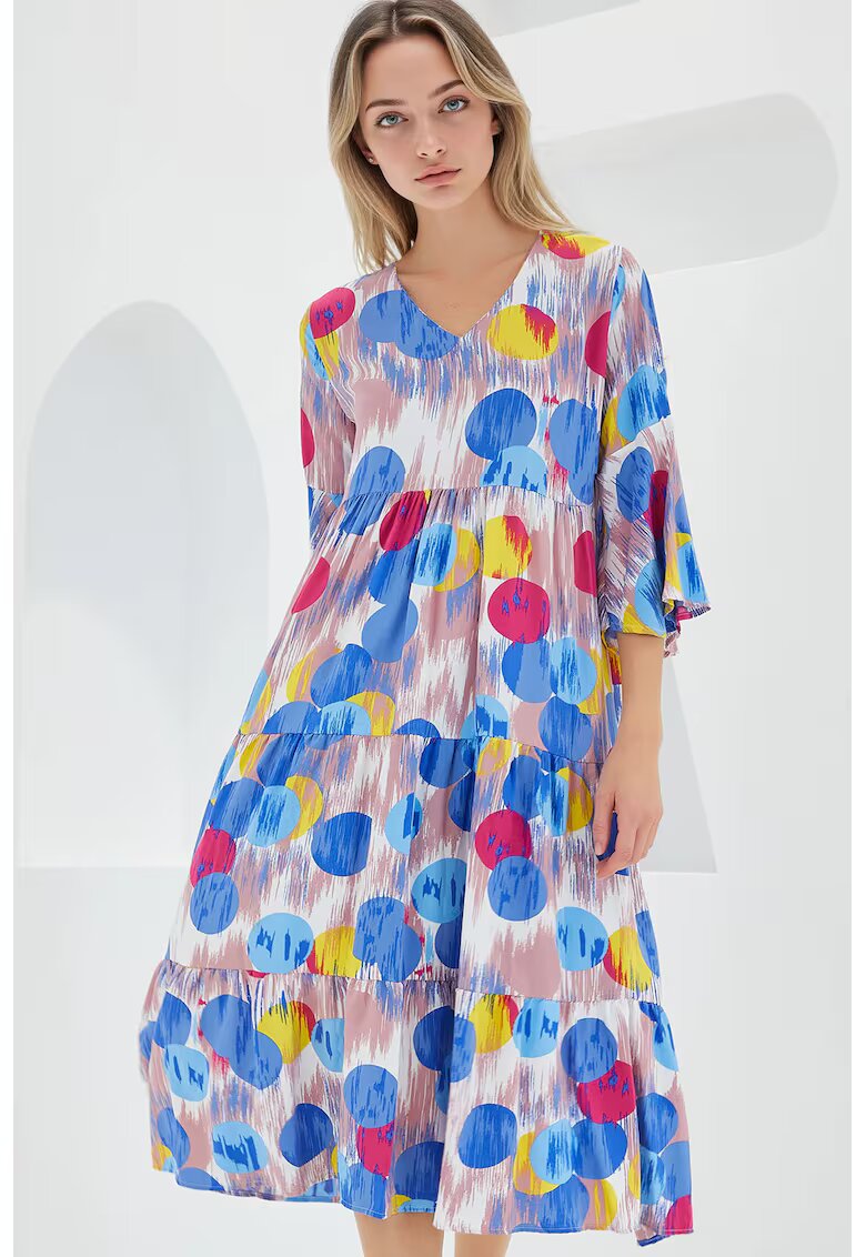 Big Dart Rochie midi dama - HiCCUP - decolteu in V - viscoza - Multicolor