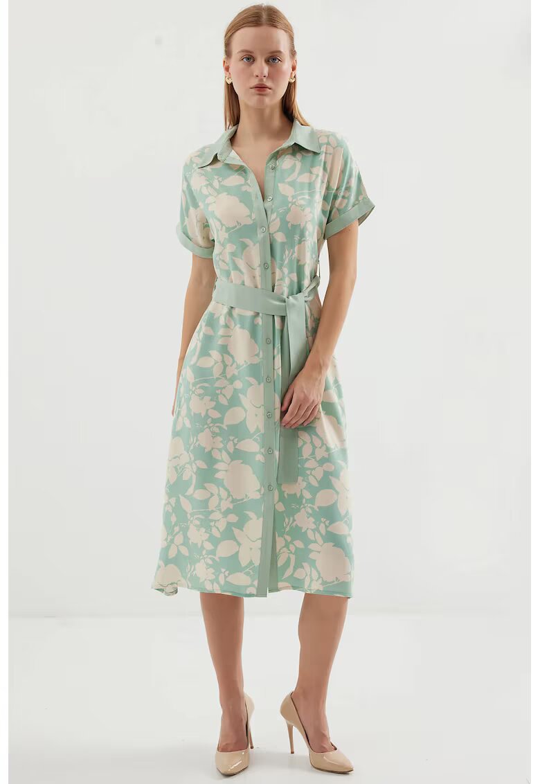 Big Dart Rochie midi dama HiCCUP - imprimeu floral - viscoza - verde/bej