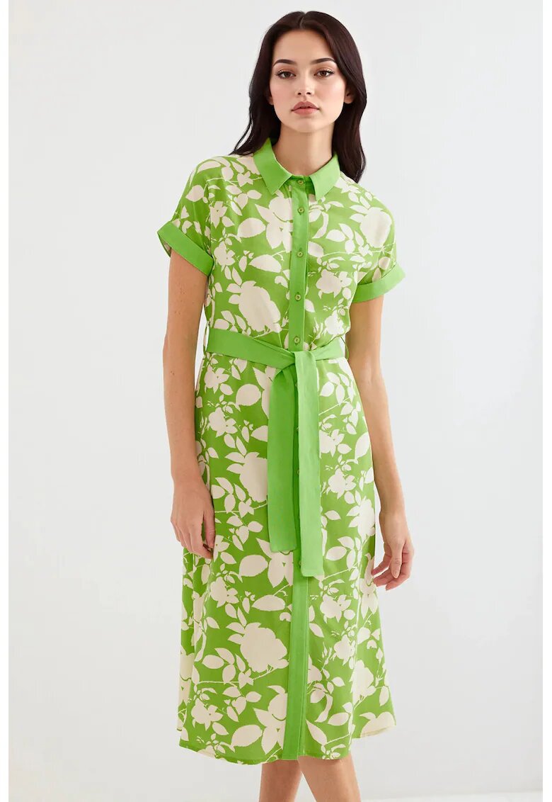 Big Dart Rochie midi dama - HiCCUP - imprimeu floral - viscoza - verde/crem
