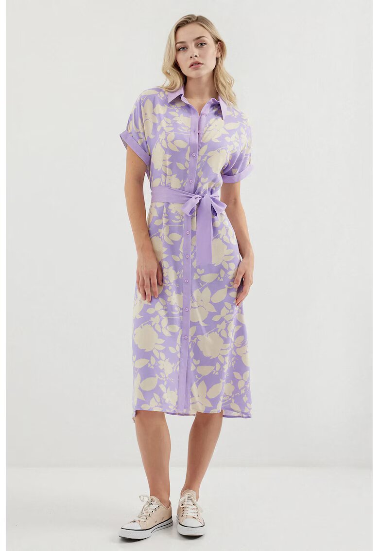 Big Dart Rochie midi dama HiCCUP - imprimeu floral - viscoza - violet/crem
