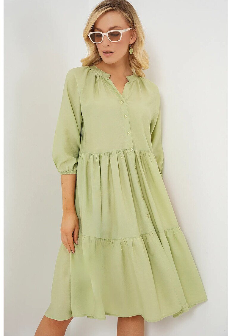 Big Dart Rochie midi dama HiCCUP - maneci trei sferturi - viscoza/nylon - verde