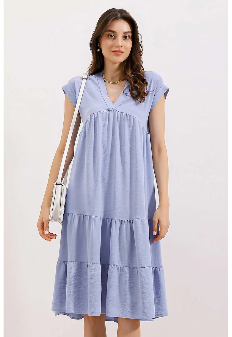 Big Dart Rochie Midi HiCCUP cu volane si decolteu in V - Albastru - Textil