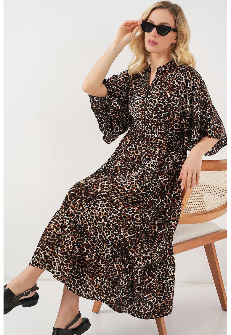 Big Dart Rochie midi - HiCCUP - Decolteu in V - Textil - Maro - Maro nuc
