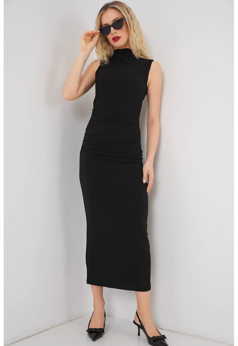 Big Dart Rochie midi - HiCCUP - guler inalt - negru - jerseu
