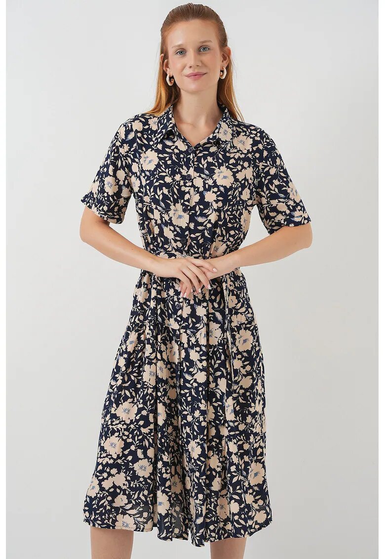 Big Dart Rochie midi - HiCCUP - imprimeu - bleumarin - textil