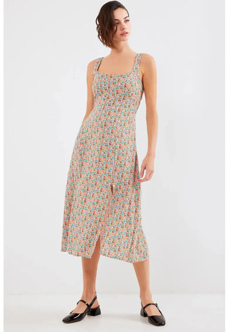 Big Dart Rochie midi HiCCUP - mulata - cu guler patrat - crapatura eleganta - multicolor - viscoza