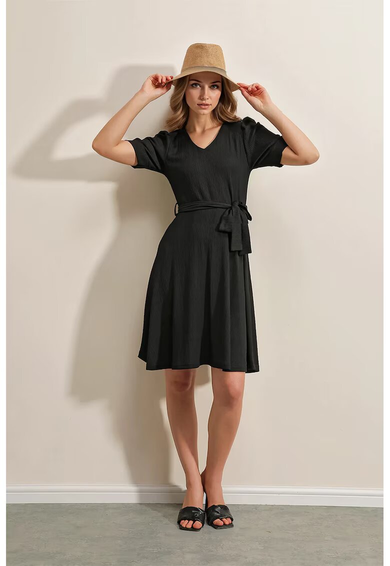 Big Dart Rochie midi - HiCCUP - tricotata - decolteu in V - funda - negru - jerseu