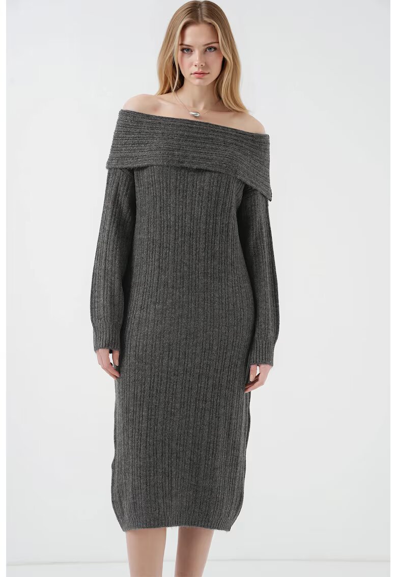 Big Dart Rochie midi supradimensionata din tricot - Gri carbune -