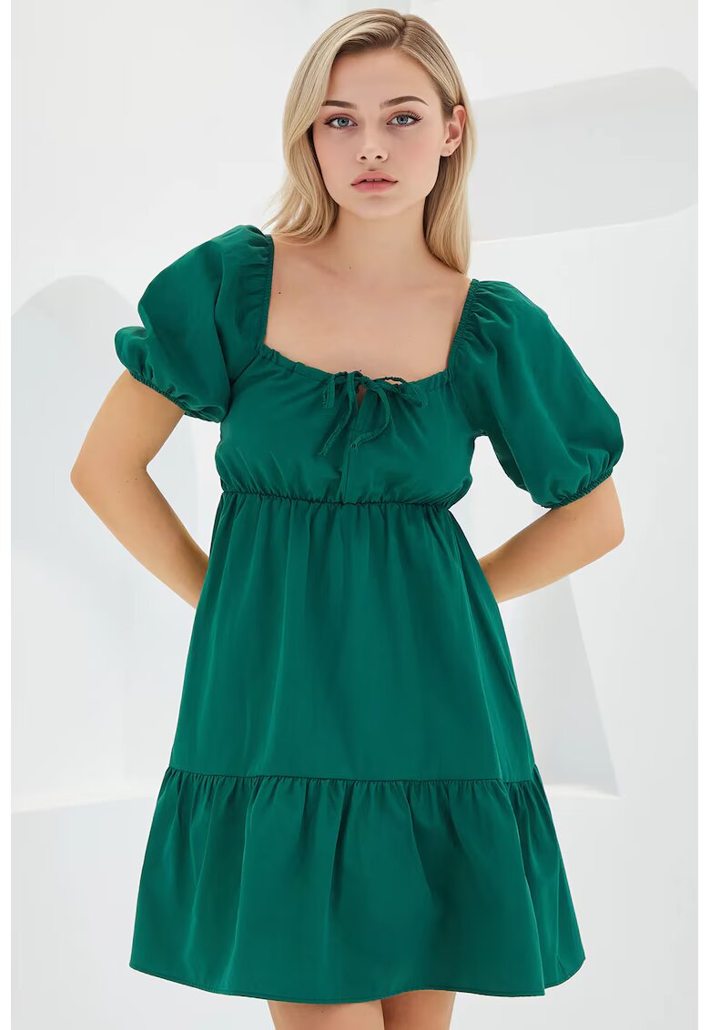 Big Dart Rochie mini dama HiCCUP - decolteu patrat - forma de A - bumbac/poliester - verde