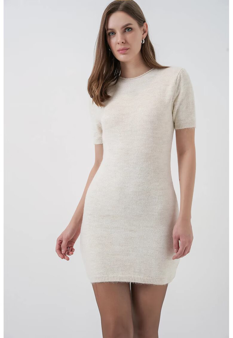 Big Dart Rochie Mini - tricotata - crem - material tricot -