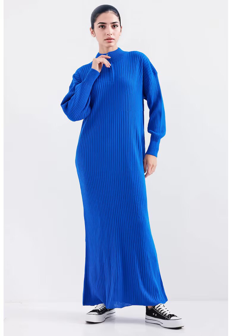Big Dart Rochie tricotata guler inalt - fermoar - material texturat - Albastru de cobalt -