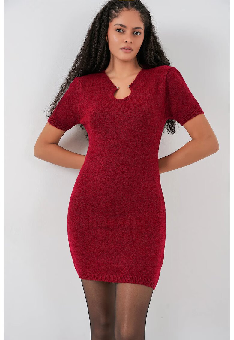 Big Dart Rochie tricotata - mini bodycon - rosu burgund - tricot -