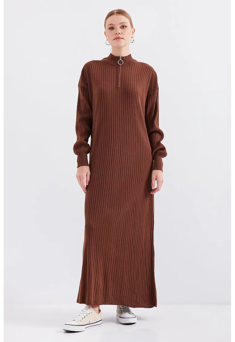 Big Dart Rochie tricotata texturata - guler inalt - fermoar - tricot - Camila Maro -