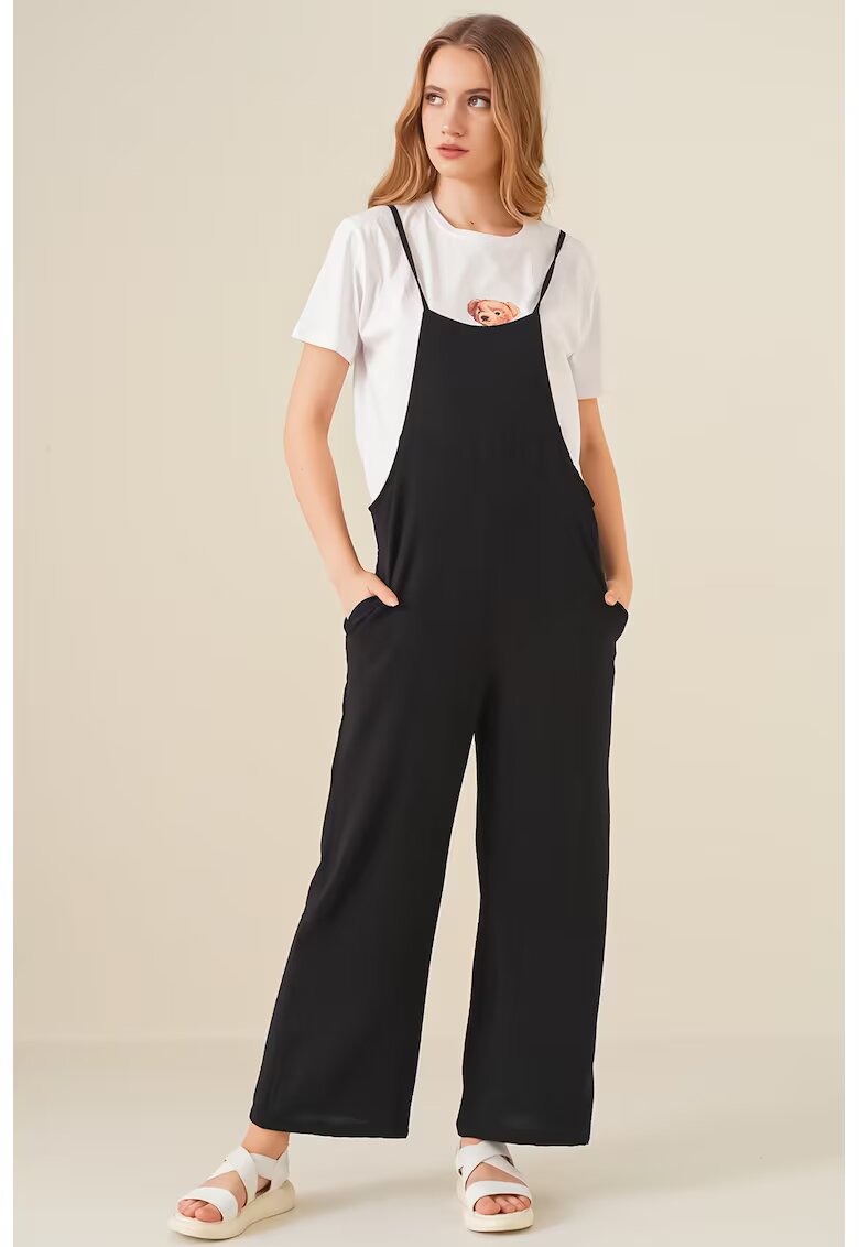 Big Dart Salopete dama - HiCCUP - Relaxed Fit Wide Leg - negru - textil