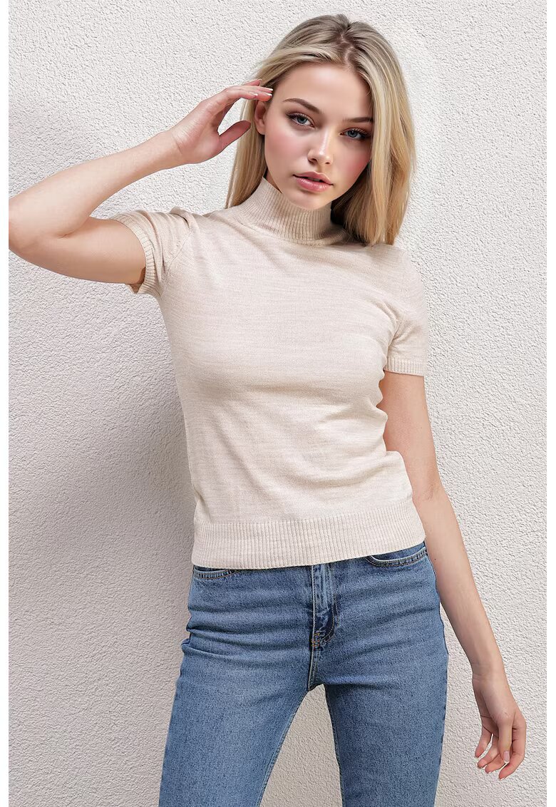 Big Dart Top dama - HiCCUP - guler inalt - natural - tricot -