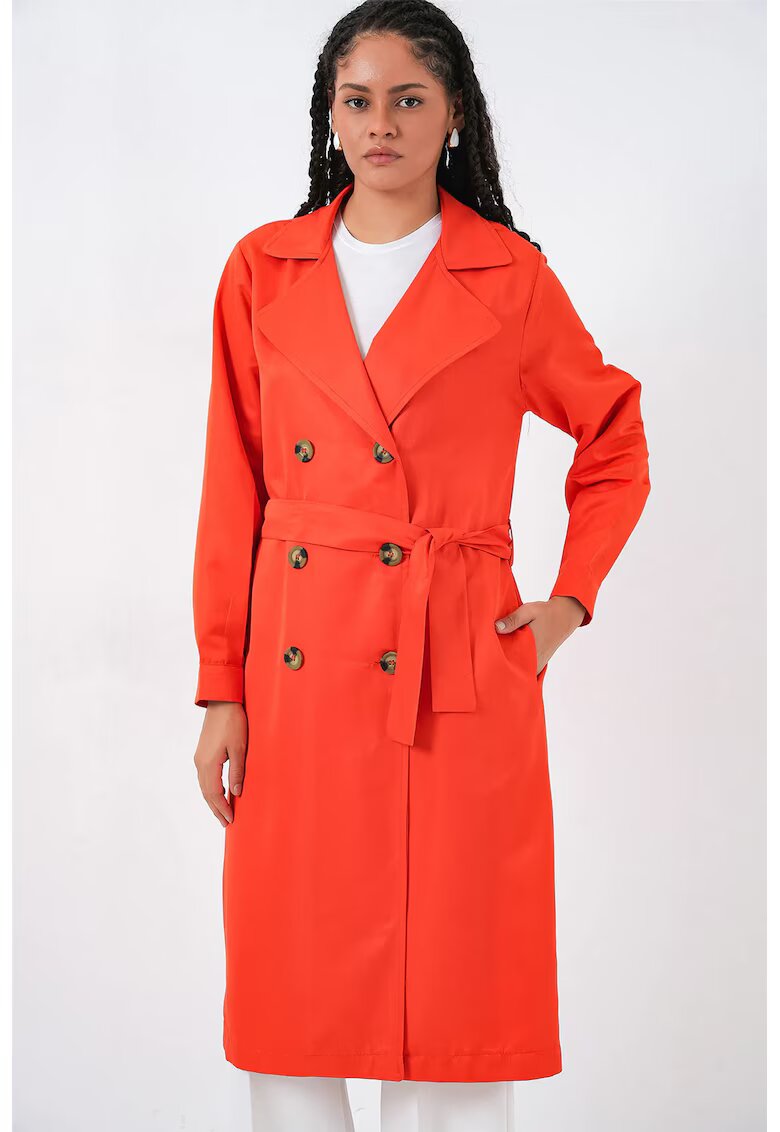 Big Dart Trenci dama - cu doua randuri de nasturi - portocaliu - textil